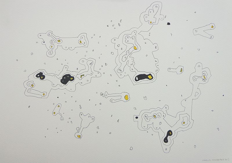 Click the image for a view of: Out there: space junk, tardigrades and asteroid mining 10. 2012. Pen and ink, watercolour. 295X420mm